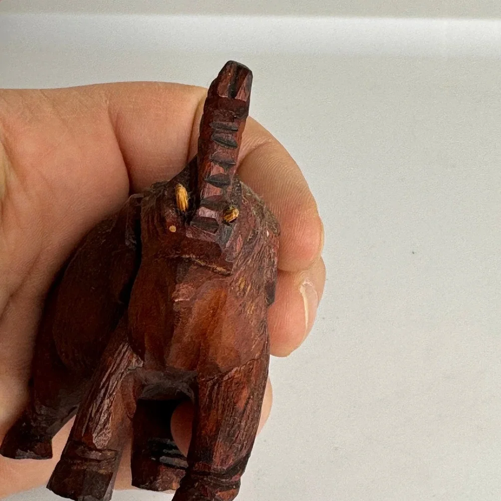 Wooden Elephant Figurine Trunk Up Lucky Charm‎ Decor
